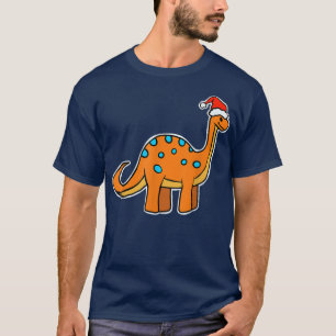 Cute Christmas Brachiosaurus Dinosaur with a Santa T-Shirt