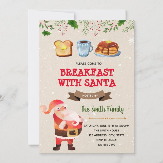 Cute Christmas breakfast with Santa invitation (Front)