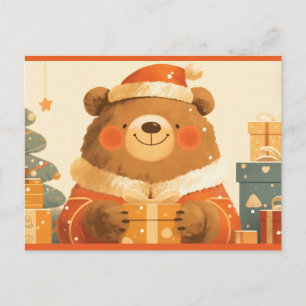 Cute Christmas Brown Bear with Gifts Postcard