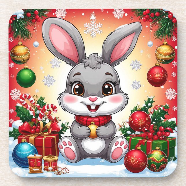 Cute Christmas Bunny Coaster (Front)