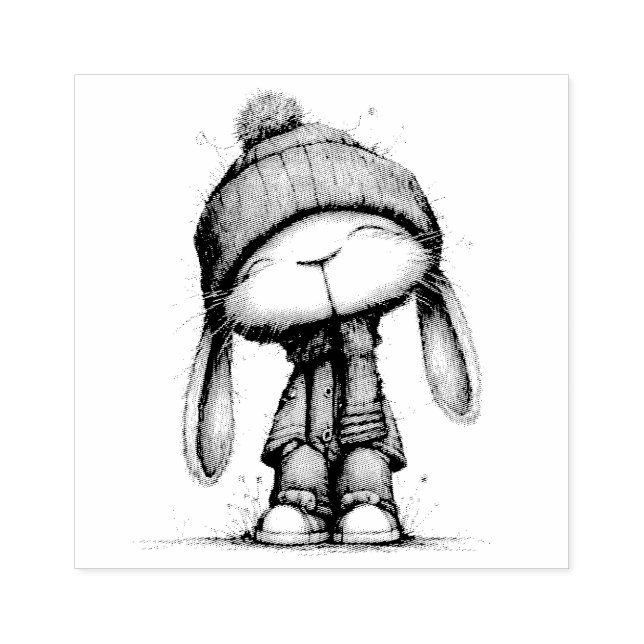Cute Christmas Bunny Critters Rubber Stamp (Imprint)