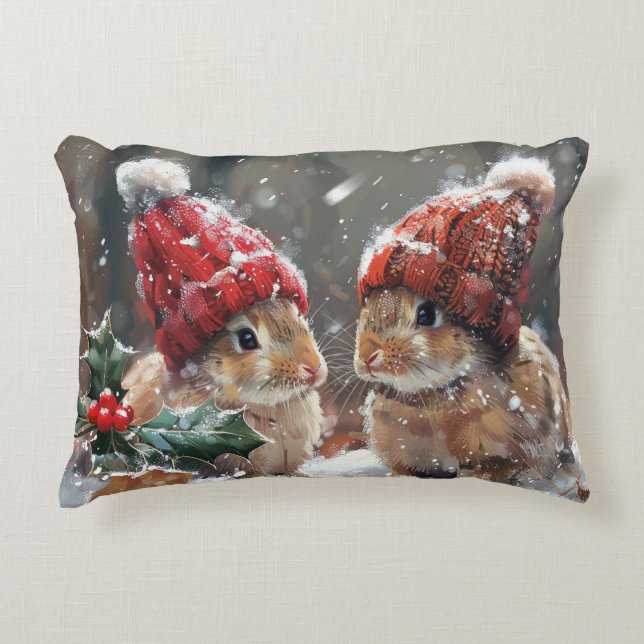 Cute Christmas Bunny Holiday Decor Throw Pillow  (Front)