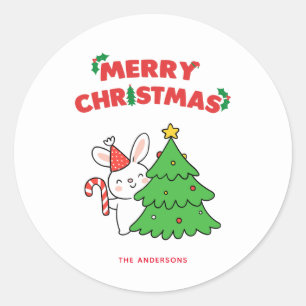 Cute Christmas Bunny Rabbit Animal Cartoon Classic Round Sticker