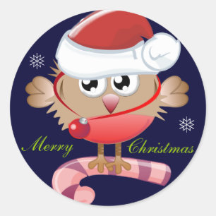 Cute Christmas button with Santa hat- bird & text Classic Round Sticker