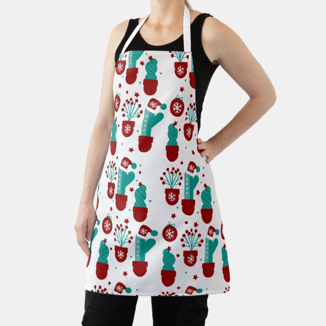Cute Christmas Cactus Holiday Christmas Apron (Insitu)