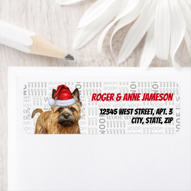 Cute Christmas Cairn Terrier Dog Return Address Label (Insitu)