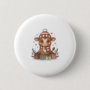Cute Christmas Calf With Gifts Vintage Vector_1 6 Cm Round Badge