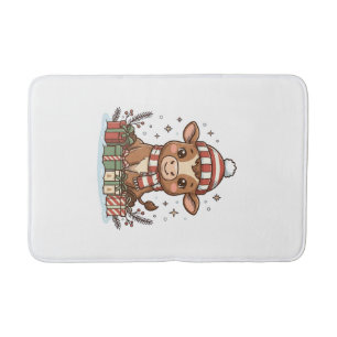 Cute Christmas Calf With Gifts Vintage Vector_1 Bath Mat
