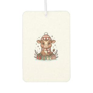 Cute Christmas Calf With Gifts Vintage Vector_1 Car Air Freshener