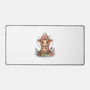 Cute Christmas Calf With Gifts Vintage Vector_1 Desk Mat