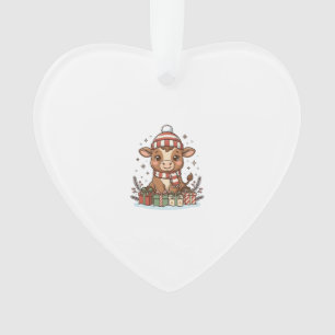Cute Christmas Calf With Gifts Vintage Vector_1 Ornament