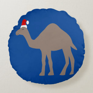 Cute Christmas Camel Custom Family Name Round Cushion