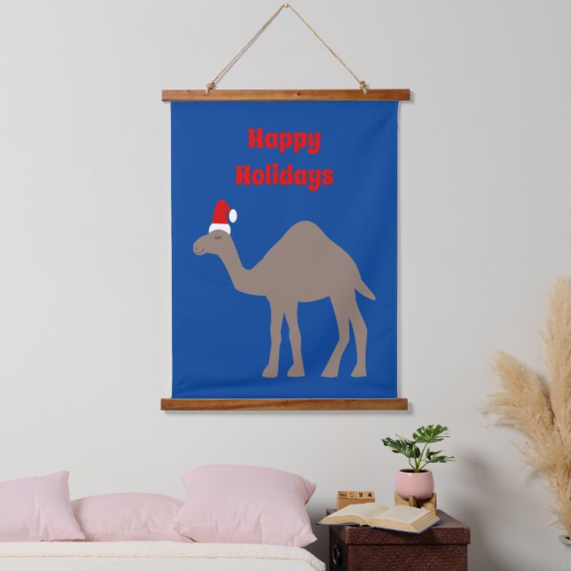 Cute Christmas Camel Custom Message Hanging Tapestry (Bedroom)