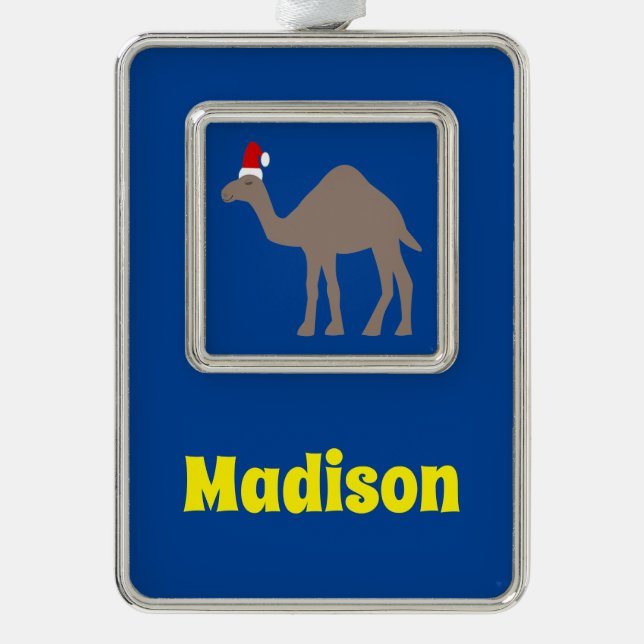 Cute Christmas Camel Custom Name Silver Plated Framed Ornament (Front)