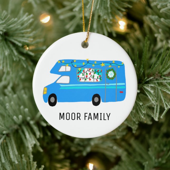 Cute Christmas Camper RV Holiday CUSTOM Ceramic Ornament (Tree)