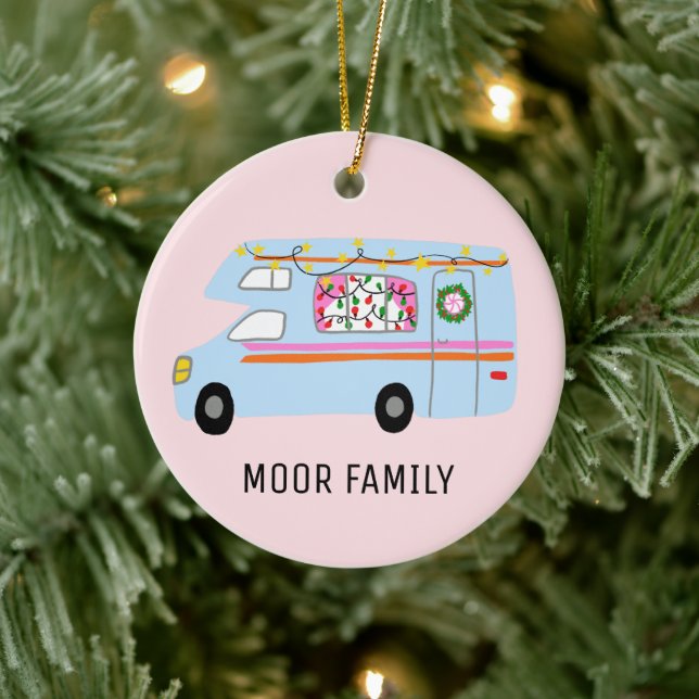 Cute Christmas Camper RV Holiday CUSTOM Ceramic Ornament (Tree)