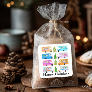 Cute Christmas Camper Vintage Motorhome RV Xmas Square Sticker