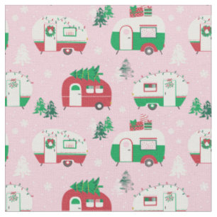 Cute Christmas Campers on light pink Fabric