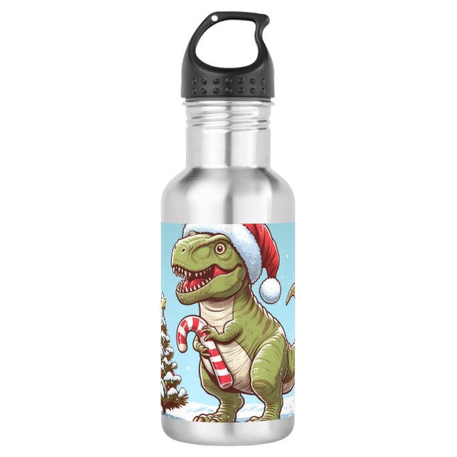 Cute Christmas candy cane dinosaur 710 Ml Water Bottle (Front)