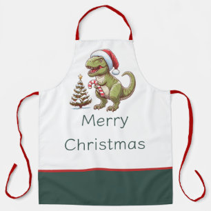 Cute Christmas candy cane dinosaur Apron