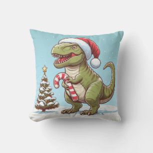Cute Christmas candy cane dinosaur Cushion