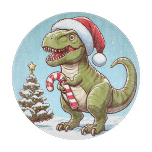 Cute Christmas candy cane dinosaur Cutting Board