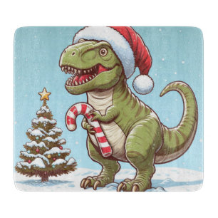 Cute Christmas candy cane dinosaur Cutting Board