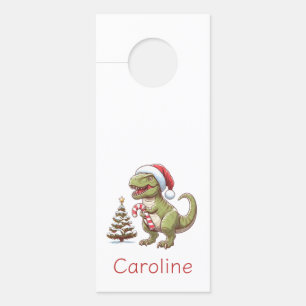 Cute Christmas candy cane dinosaur Door Hanger