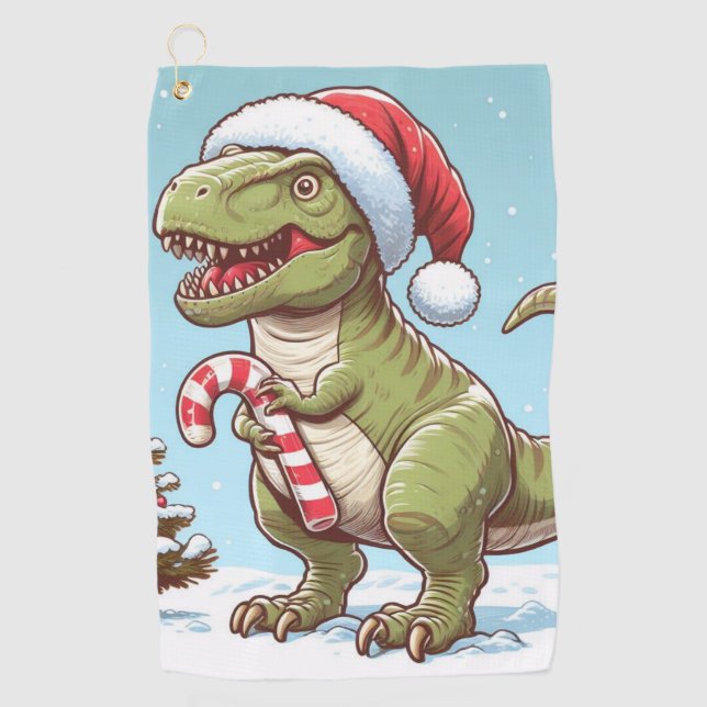 Cute Christmas candy cane dinosaur Golf Towel (Front)
