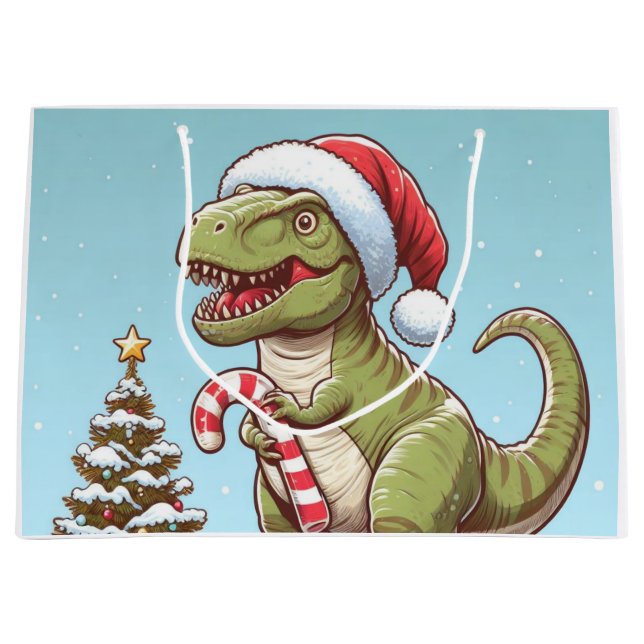 Cute Christmas candy cane dinosaur Large Gift Bag (Front)