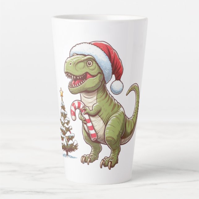 Cute Christmas candy cane dinosaur Latte Mug (Front)