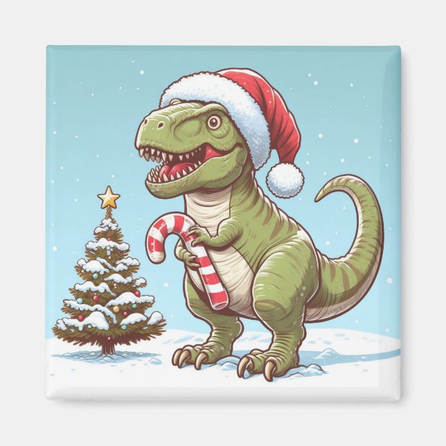 Cute Christmas candy cane dinosaur Magnet (Front)