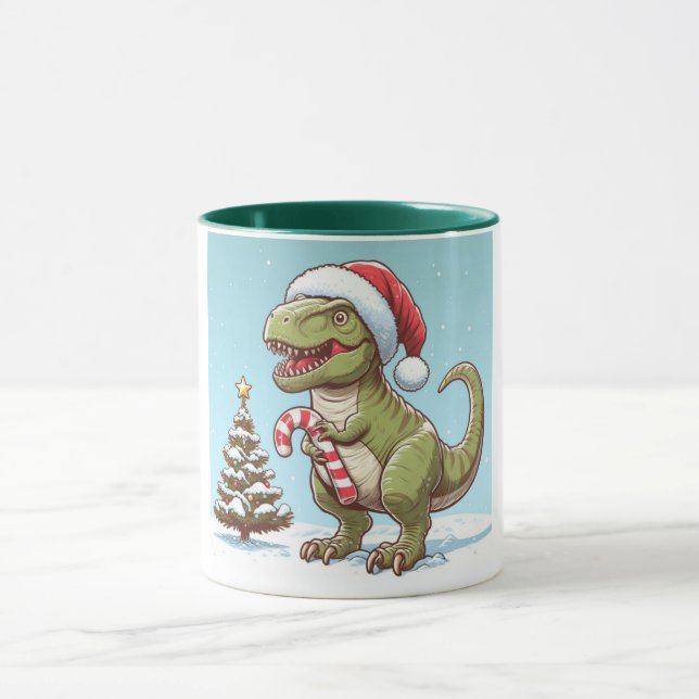 Cute Christmas candy cane dinosaur Mug (Center)