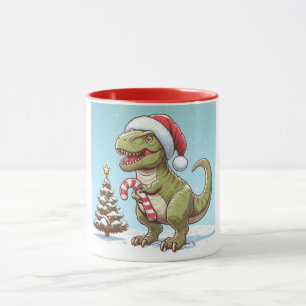Cute Christmas candy cane dinosaur Mug