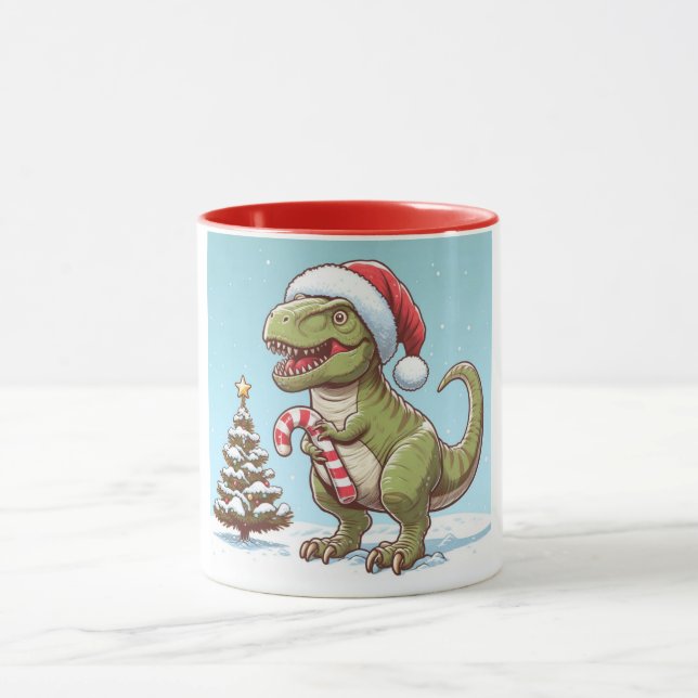 Cute Christmas candy cane dinosaur Mug (Center)
