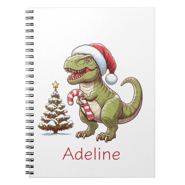 Cute Christmas candy cane dinosaur Notebook (Front)