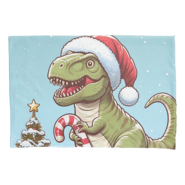 Cute Christmas candy cane dinosaur Pillowcase (Front)