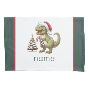 Cute Christmas candy cane dinosaur Pillowcase