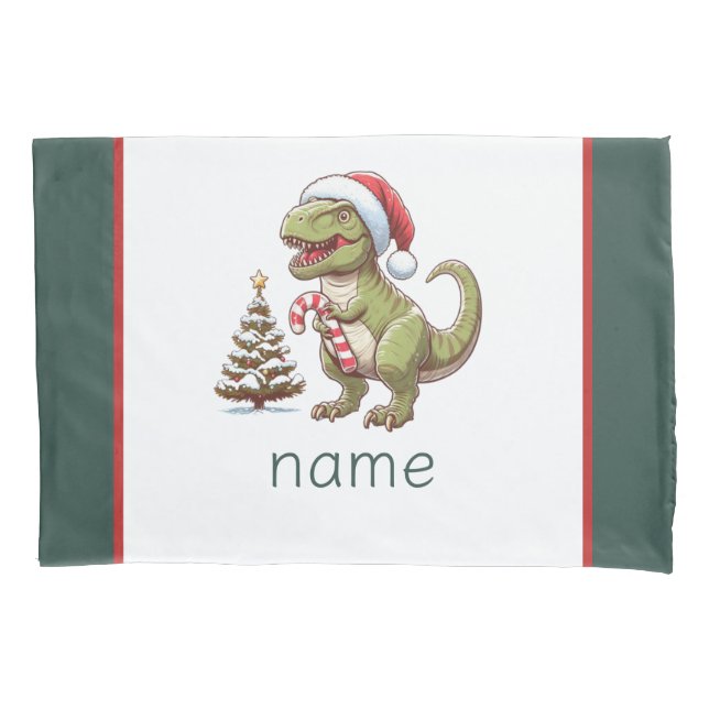Cute Christmas candy cane dinosaur Pillowcase (Front)