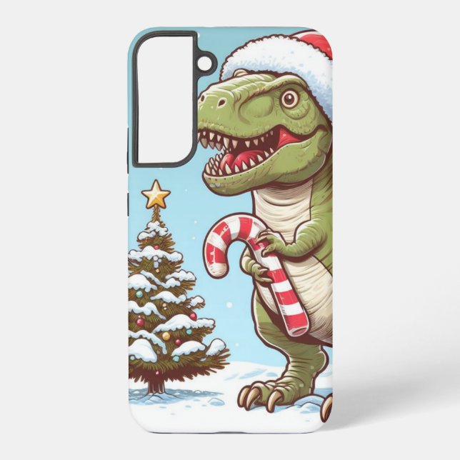 Cute Christmas candy cane dinosaur Samsung Galaxy S22+ Case (Back)