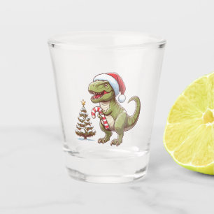 Cute Christmas candy cane dinosaur Shot Glass