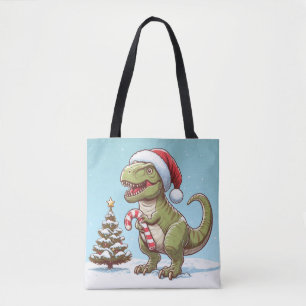 Cute Christmas candy cane dinosaur Tote Bag