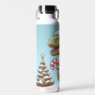 Cute Christmas candy cane dinosaur Water Bottle