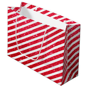 Cute Christmas Candy Cane Glitter Stripped Pattern Large Gift Bag