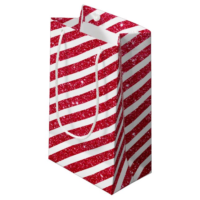 Cute Christmas Candy Cane Glitter Stripped Pattern Small Gift Bag (Front Angled)