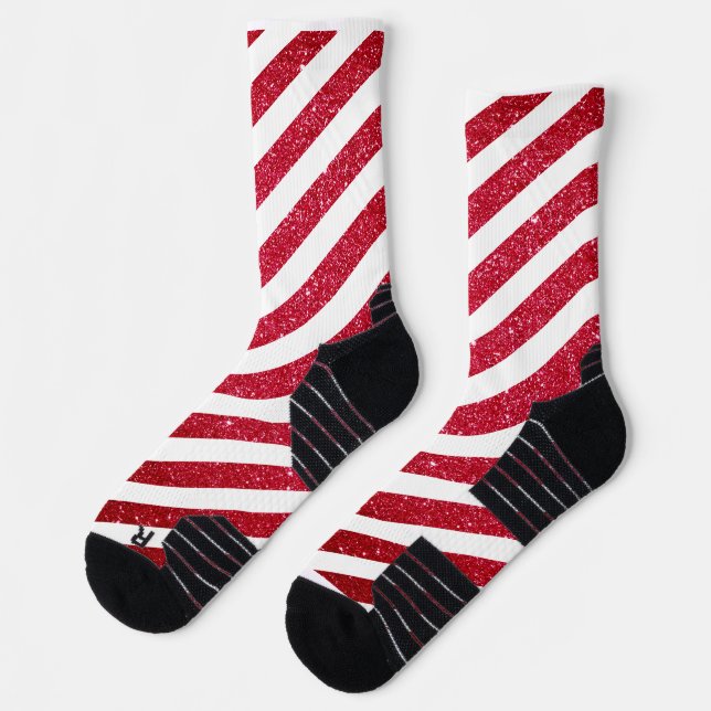 Cute Christmas Candy Cane Glitter Stripped Pattern Socks (Left)