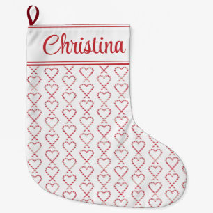 Cute Christmas Candy Cane Hearts Personalised Large Christmas Stocking