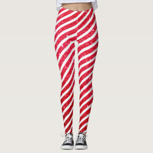 Cute Christmas Candy Cane Holiday Stripped Pattern Leggings