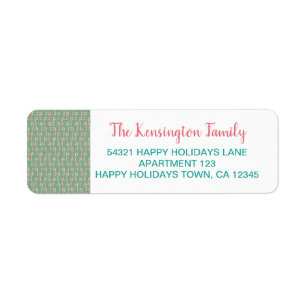 Cute Christmas Candy Canes Mint Teal Pink Pattern Return Address Label