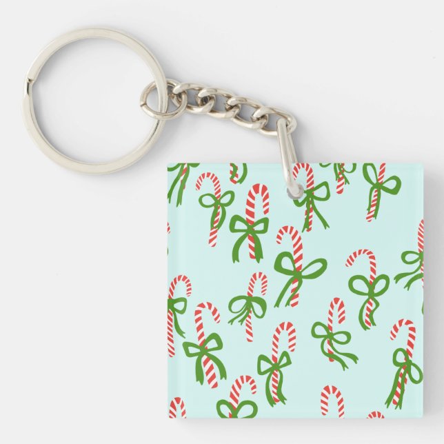 Cute Christmas Candy Canes Xmas Holiday Minty Key Ring (Front)